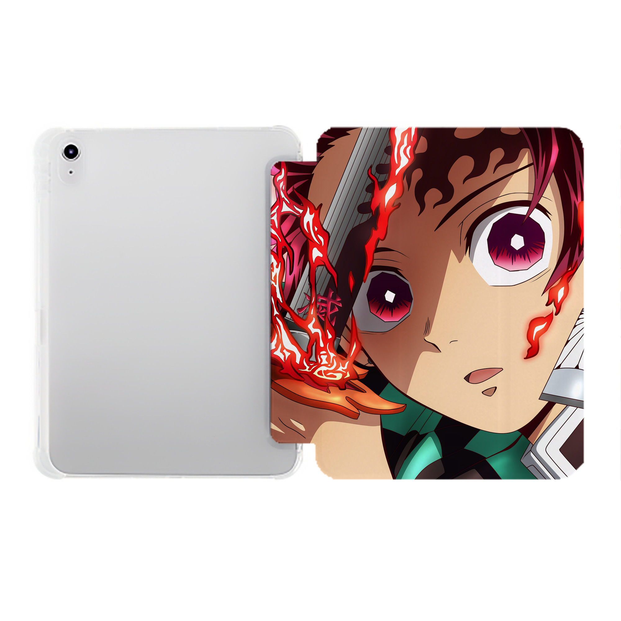 （画像用） 鬼滅の刃（きめつのやいば）竈門 炭治郎／かまど たんじろう Kamado Tanjirou IPad ケース ペン収納付き 三つ折りスタンド PUレザー×シリコン 対応機種9.5/10.5/10.9インチ